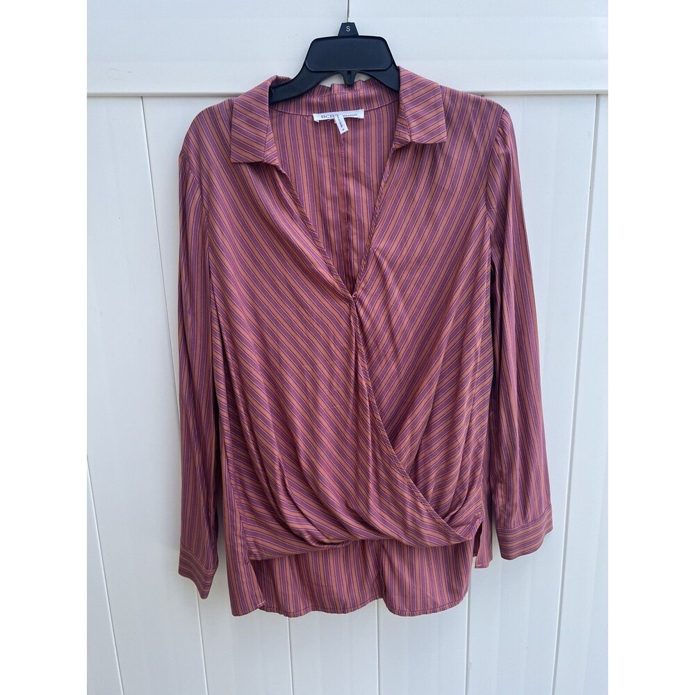 BCBGeneration Womens Wrap Front Blouse Long Sleeve Collared Sz Medium